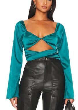 Revolve Teal Satin Crop Top SMALL Going Out Club Pirate Cut Out More to Come NEW